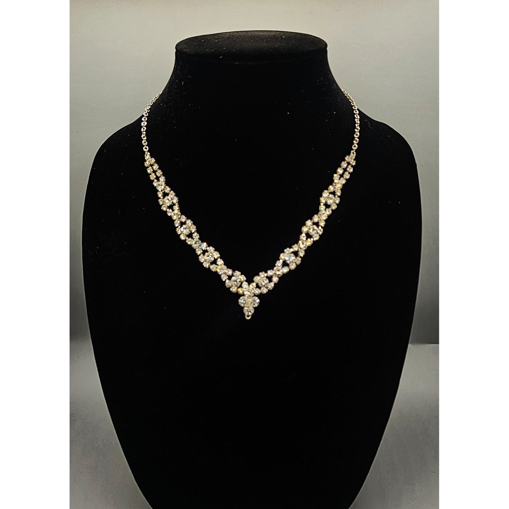 Sparkling Silver Tone Rhinestone Choker Necklace Adjustable Clear Crystal Prom